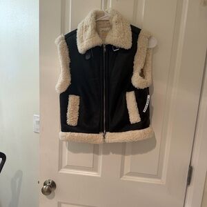 Black and Cream Faux Shearling Vest
